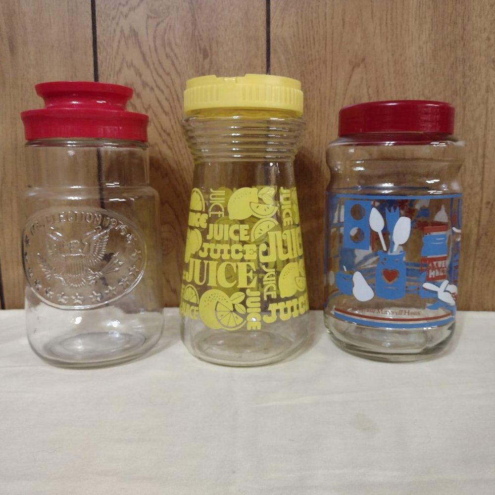 3 Vintage Glass Jars 1976 Election Jar Maxwell House Jar Juice Jar Decor Collect